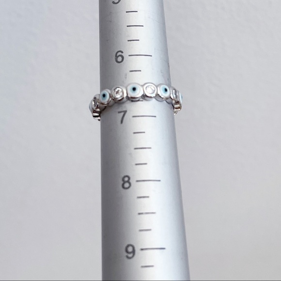 Silver Plated White Blue CZ Evil Eye Eternity Ring - Picture 6 of 7